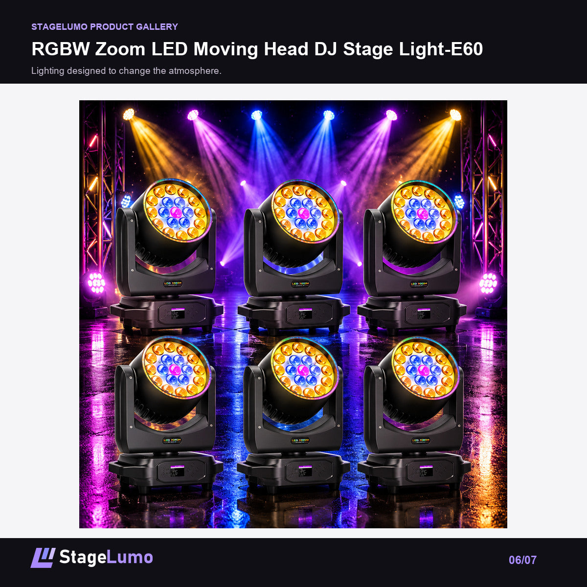 RGBW Zoom LED Moving Head DJ Stage Light-E60 - StageLumo image 6