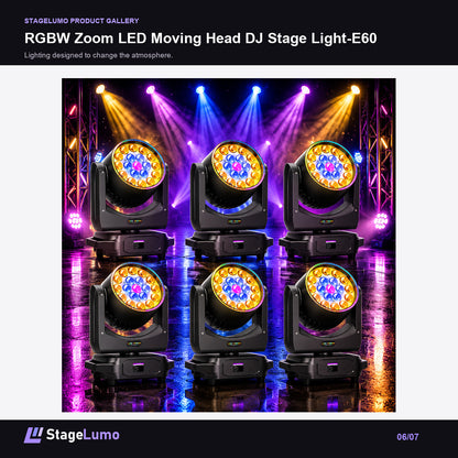 RGBW Zoom LED Moving Head DJ Stage Light-E60 - StageLumo image 6