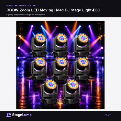 RGBW Zoom LED Moving Head DJ Stage Light-E60 - StageLumo image 7