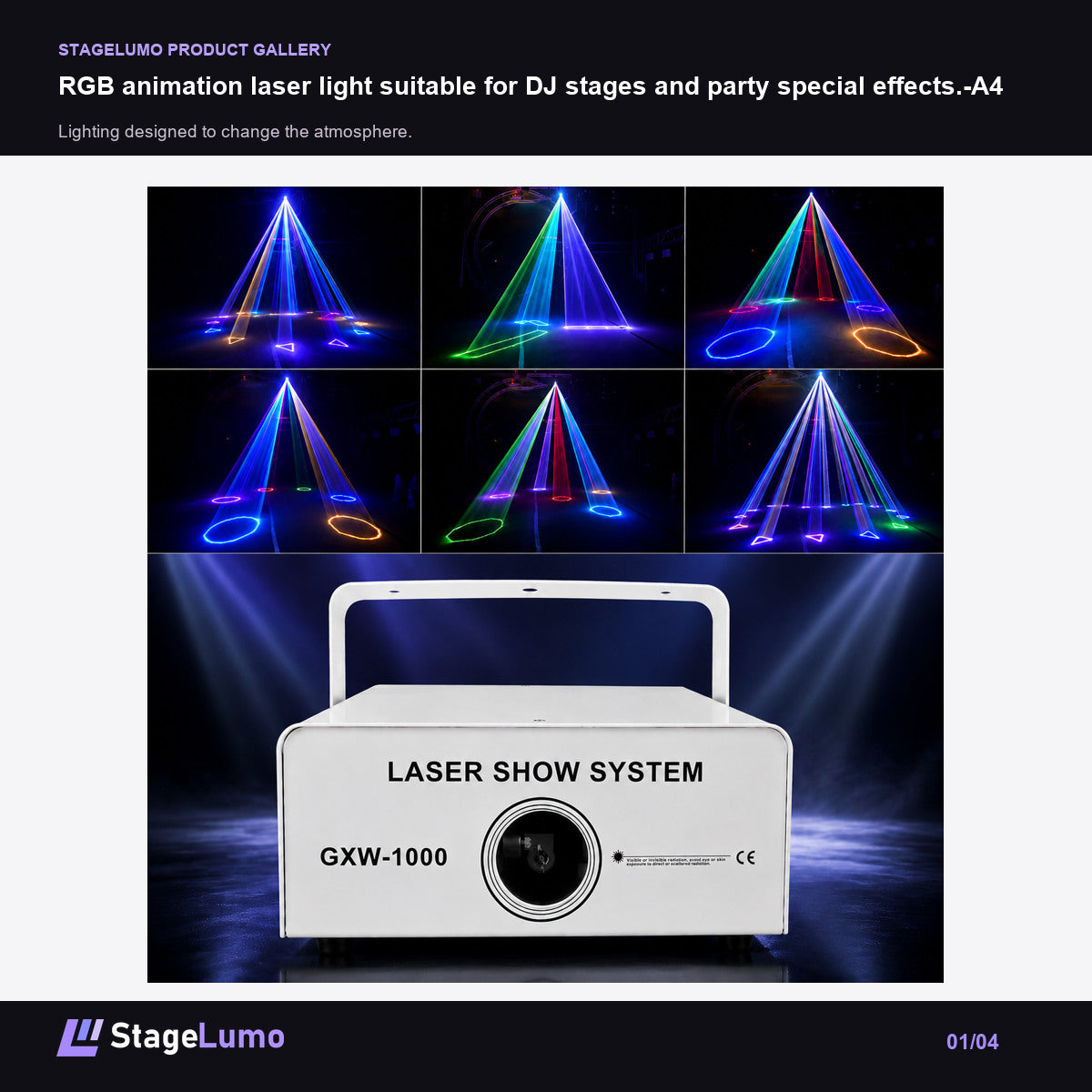 RGB animation laser light suitable for DJ stages and party special effects.-A4 - StageLumo image 1