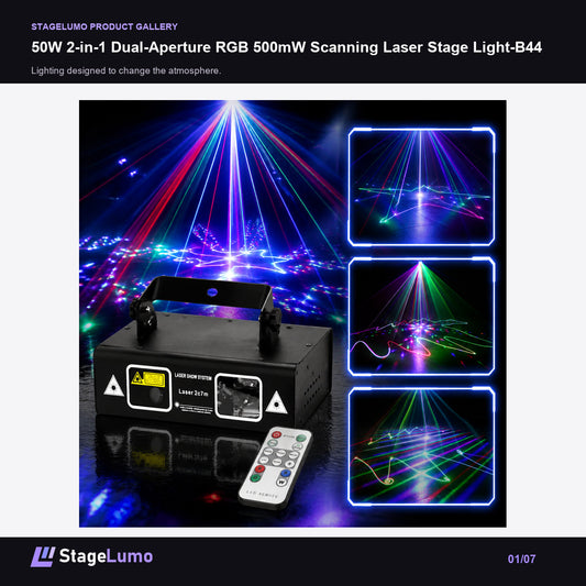 50W 2-in-1 Dual-Aperture RGB 500mW Scanning Laser Stage Light-B44 - StageLumo image 1