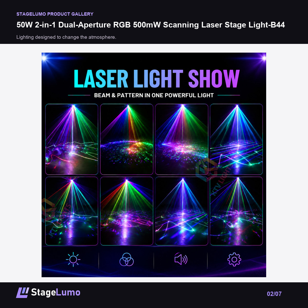 50W 2-in-1 Dual-Aperture RGB 500mW Scanning Laser Stage Light-B44 - StageLumo image 2