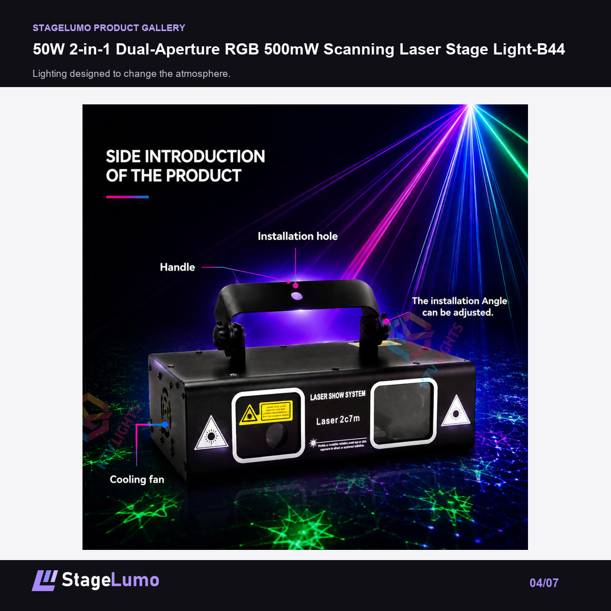 50W 2-in-1 Dual-Aperture RGB 500mW Scanning Laser Stage Light-B44 - StageLumo image 4