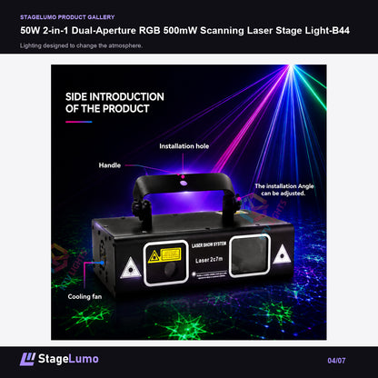 50W 2-in-1 Dual-Aperture RGB 500mW Scanning Laser Stage Light-B44 - StageLumo image 4