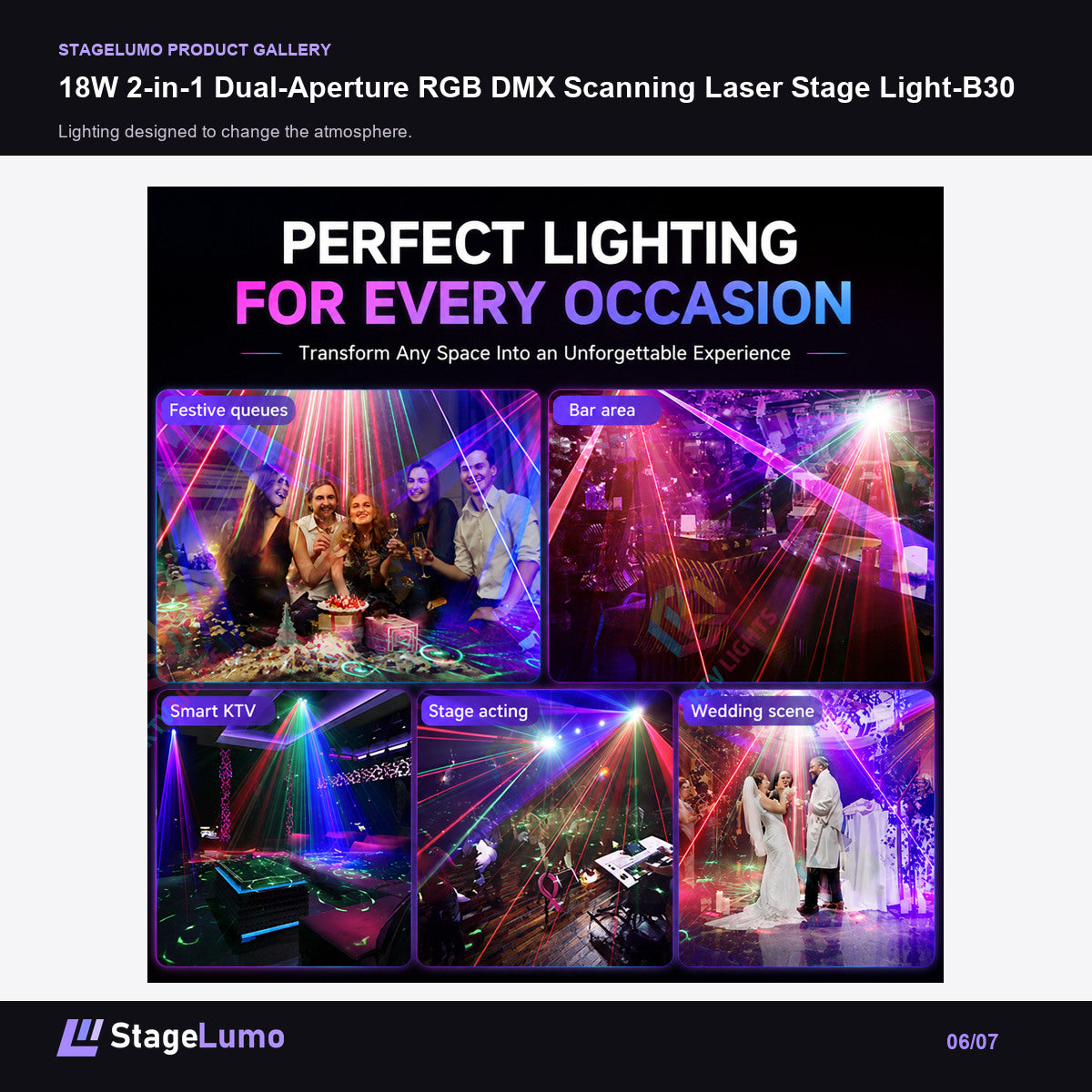 18W 2-in-1 Dual-Aperture RGB DMX Scanning Laser Stage Light-B30 - StageLumo image 6
