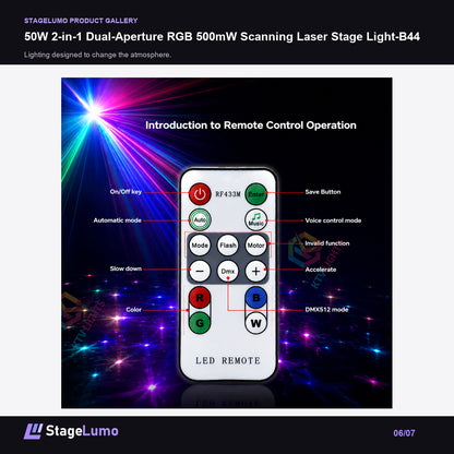 50W 2-in-1 Dual-Aperture RGB 500mW Scanning Laser Stage Light-B44 - StageLumo image 6