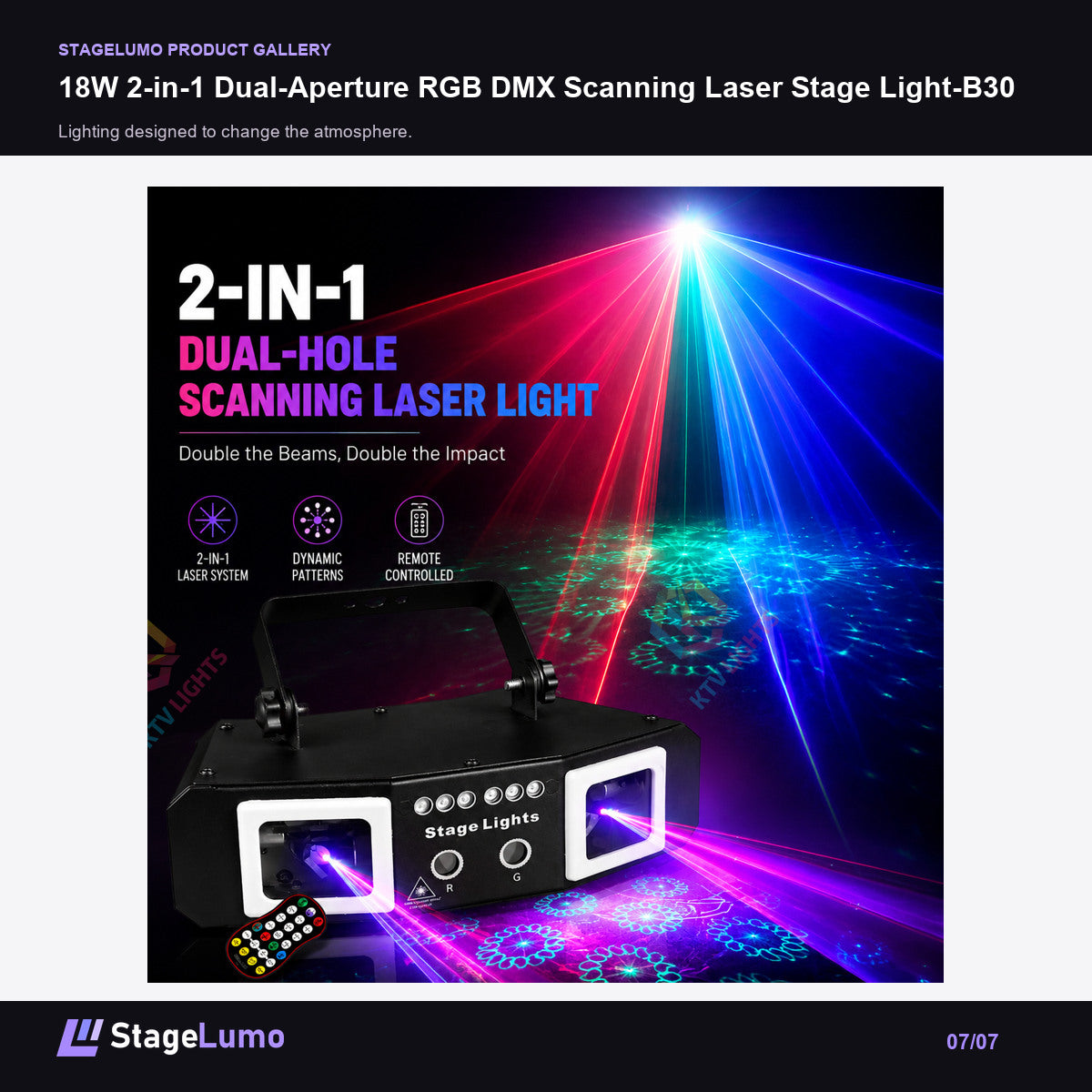 18W 2-in-1 Dual-Aperture RGB DMX Scanning Laser Stage Light-B30 - StageLumo image 7