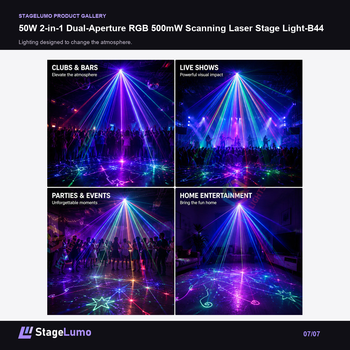50W 2-in-1 Dual-Aperture RGB 500mW Scanning Laser Stage Light-B44 - StageLumo image 7