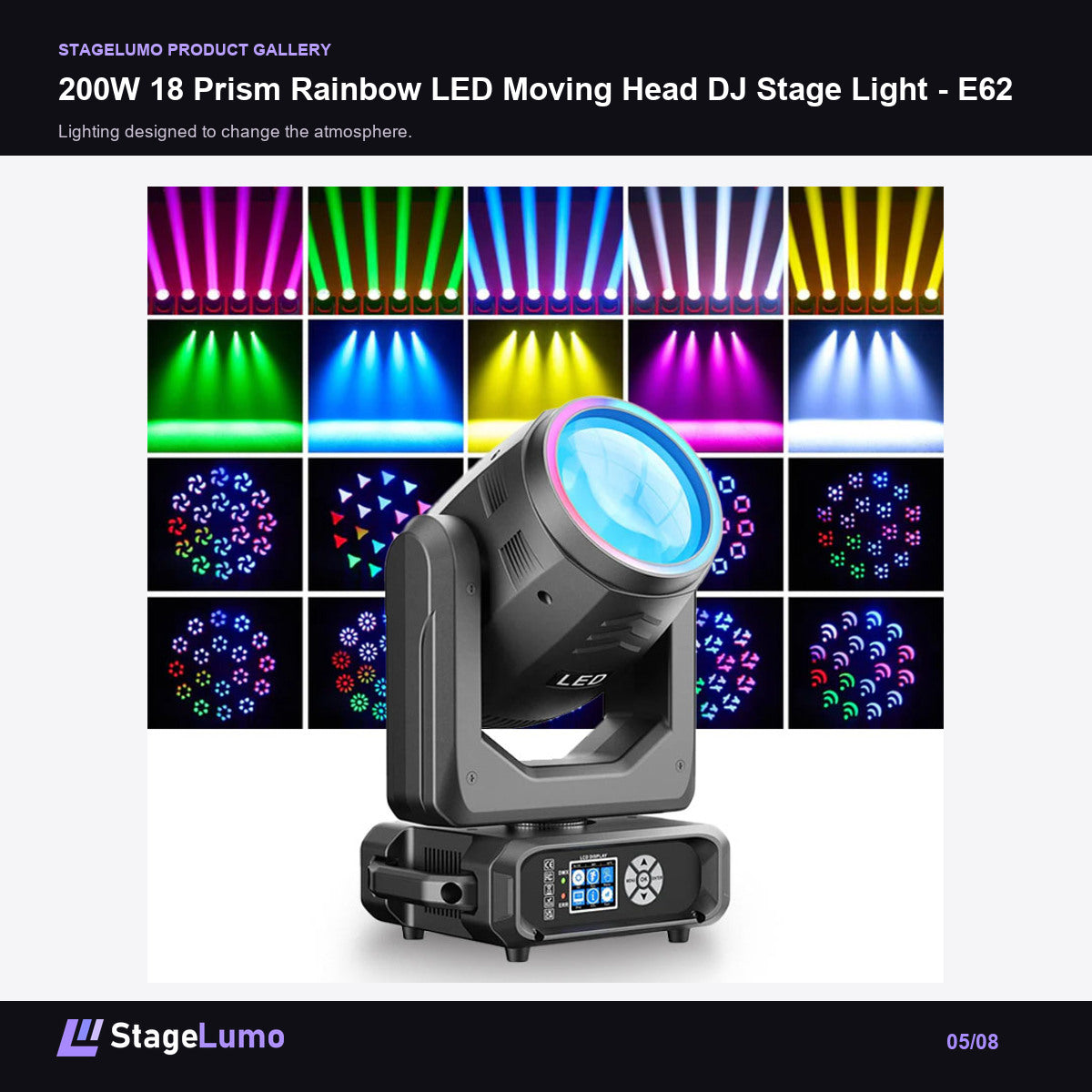 200W 18 Prism Rainbow LED Moving Head DJ Stage Light - E62 - StageLumo image 5