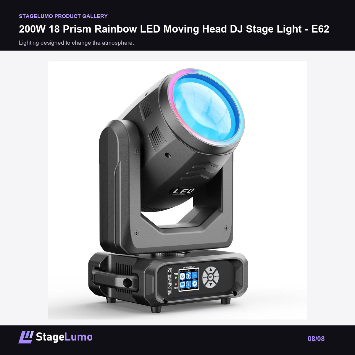 200W 18 Prism Rainbow LED Moving Head DJ Stage Light - E62 - StageLumo image 8