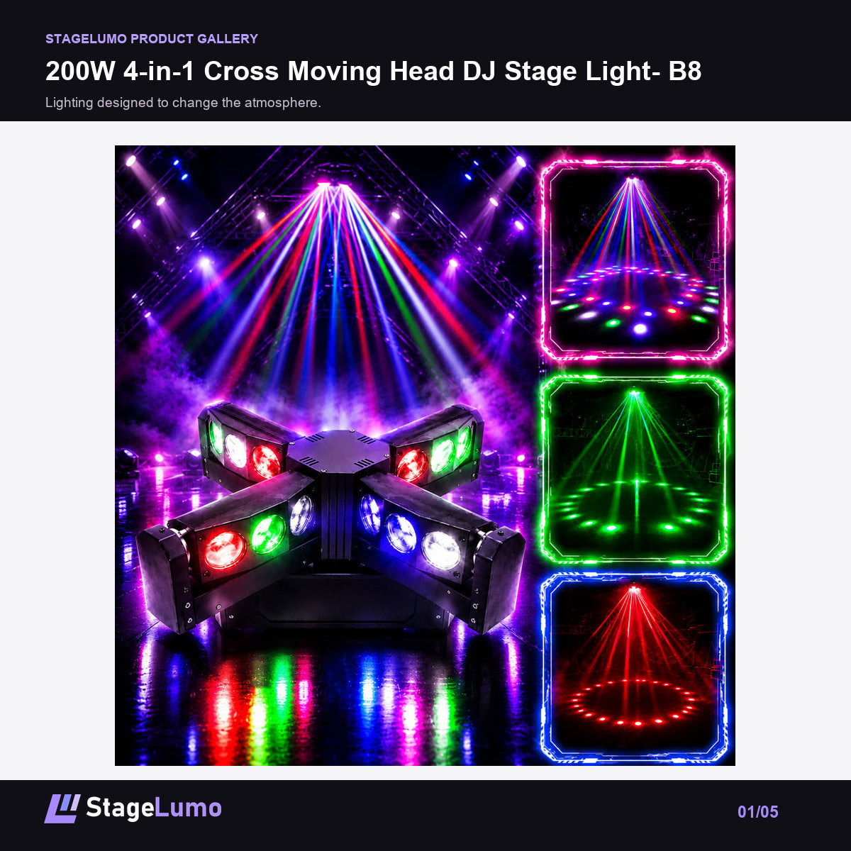 200W 4-in-1 Cross Moving Head DJ Stage Light- B8 - StageLumo image 1