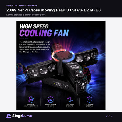 200W 4-in-1 Cross Moving Head DJ Stage Light- B8 - StageLumo image 3
