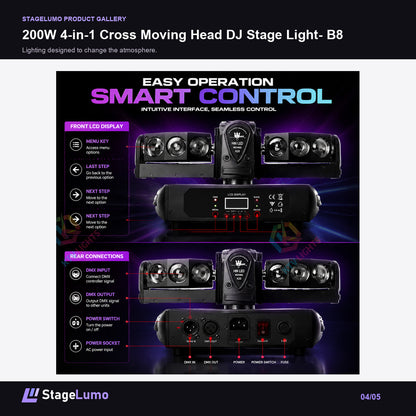 200W 4-in-1 Cross Moving Head DJ Stage Light- B8 - StageLumo image 4