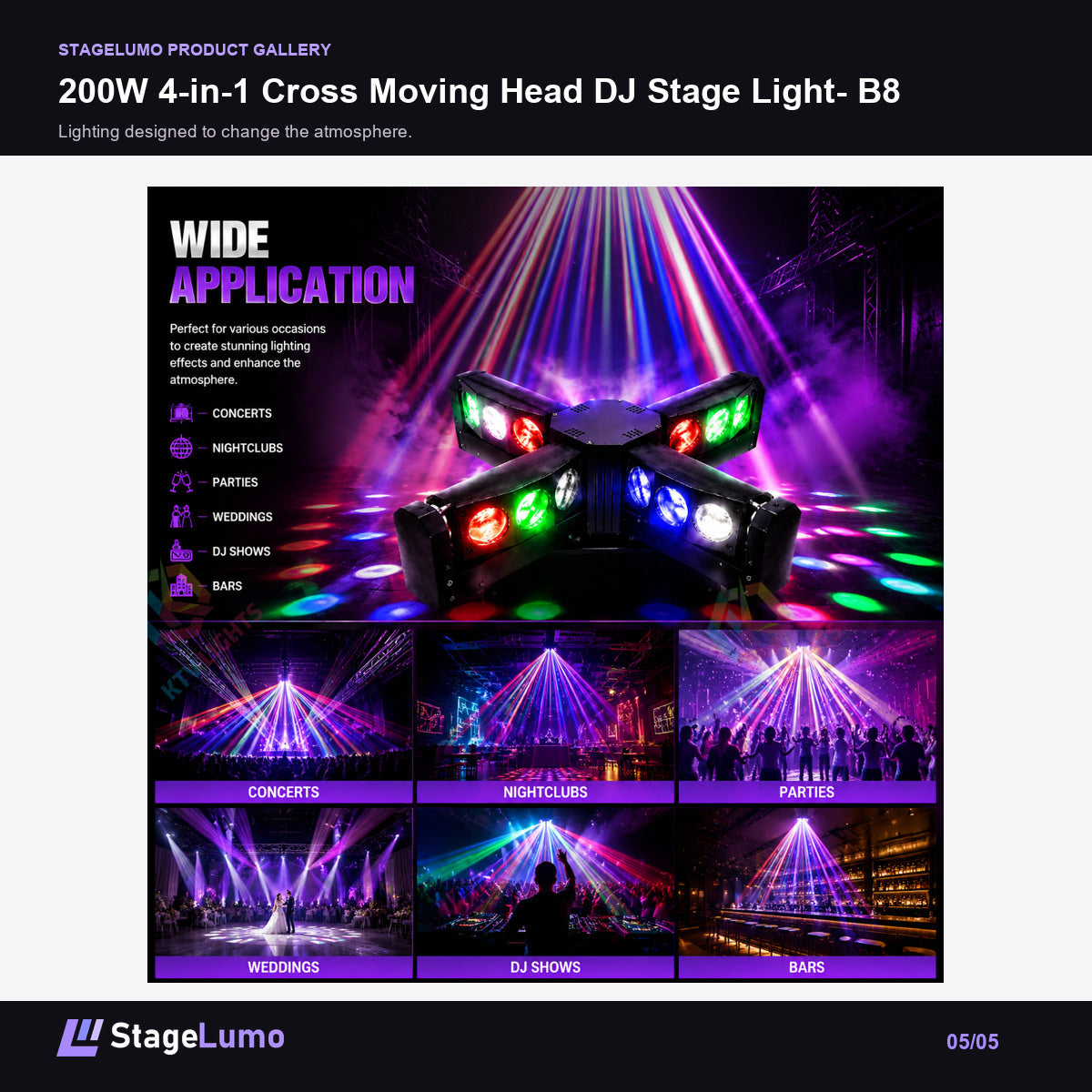 200W 4-in-1 Cross Moving Head DJ Stage Light- B8 - StageLumo image 5