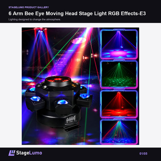 6 Arm Bee Eye Moving Head Stage Light RGB Effects-E3 - StageLumo image 1