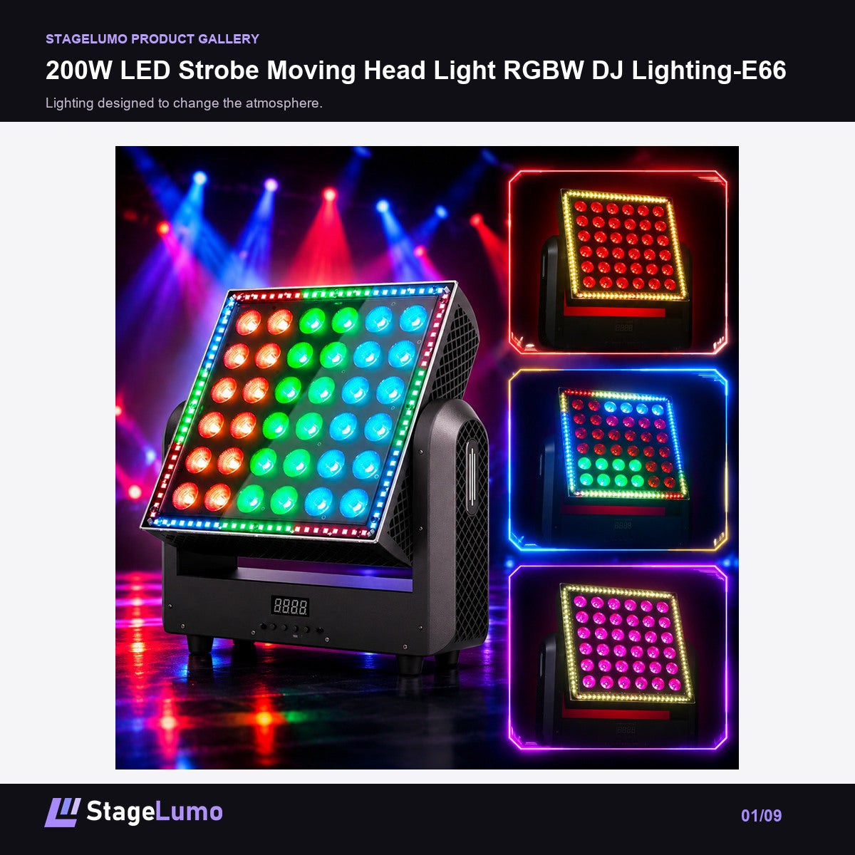 200W LED Strobe Moving Head Light RGBW DJ Lighting-E66 - StageLumo image 1