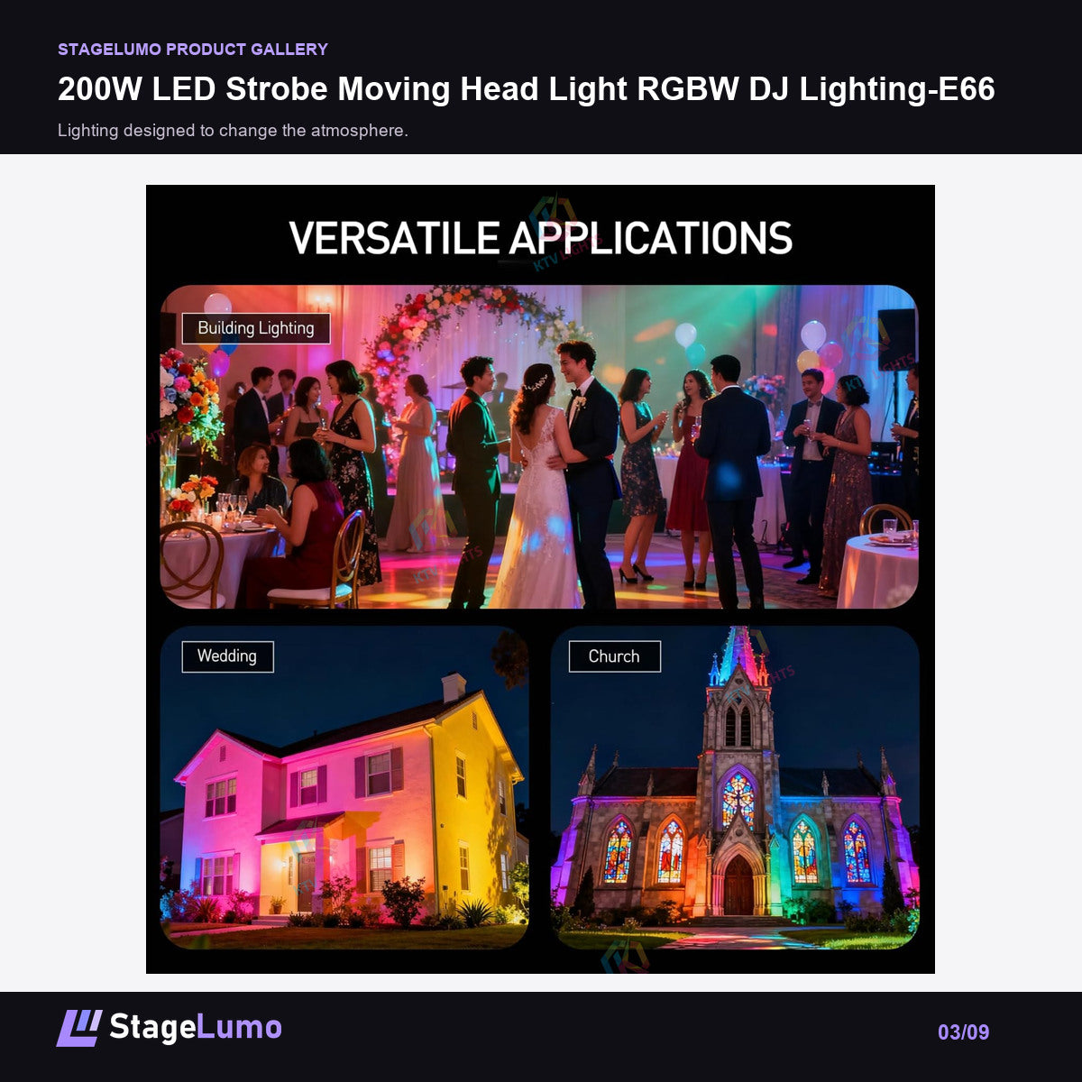 200W LED Strobe Moving Head Light RGBW DJ Lighting-E66 - StageLumo image 3
