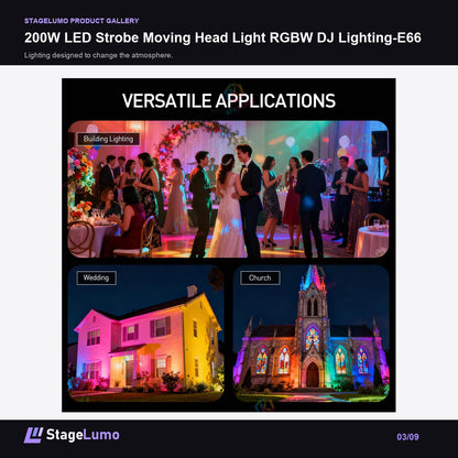 200W LED Strobe Moving Head Light RGBW DJ Lighting-E66 - StageLumo image 3