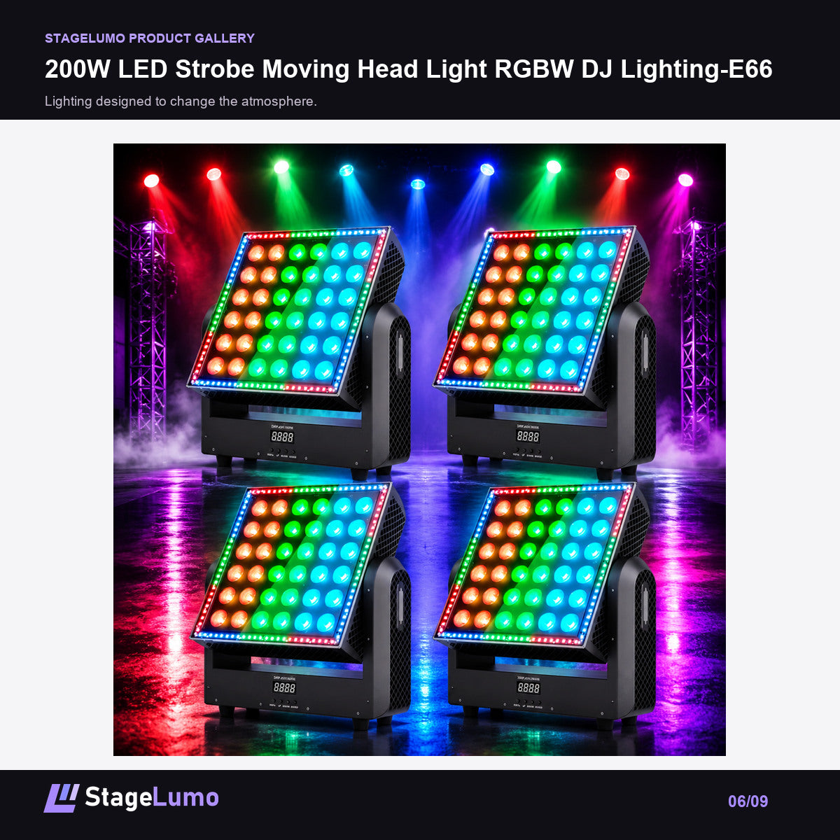 200W LED Strobe Moving Head Light RGBW DJ Lighting-E66 - StageLumo image 6