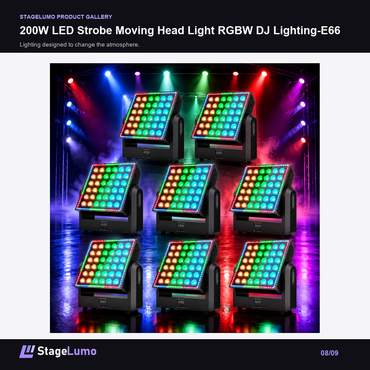 200W LED Strobe Moving Head Light RGBW DJ Lighting-E66 - StageLumo image 8
