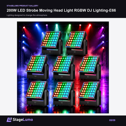 200W LED Strobe Moving Head Light RGBW DJ Lighting-E66 - StageLumo image 8