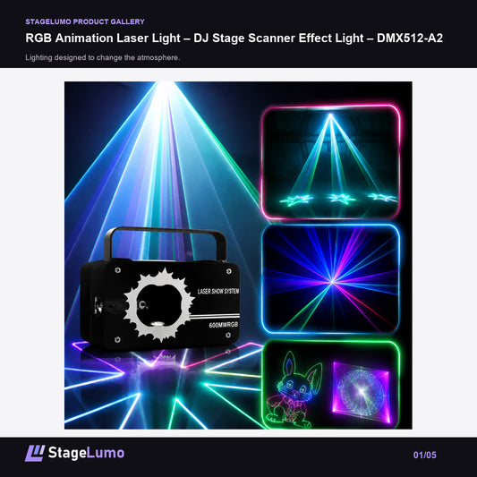 RGB Animation Laser Light – DJ Stage Scanner Effect Light – DMX512-A2 - StageLumo image 1