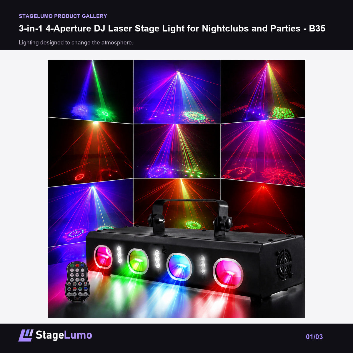 3-in-1 4-Aperture DJ Laser Stage Light for Nightclubs and Parties - B35 - StageLumo image 1