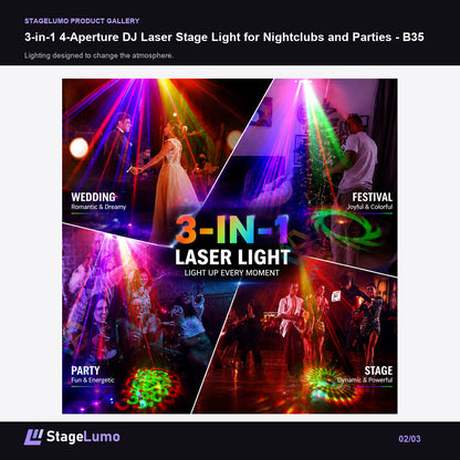 3-in-1 4-Aperture DJ Laser Stage Light for Nightclubs and Parties - B35 - StageLumo image 2
