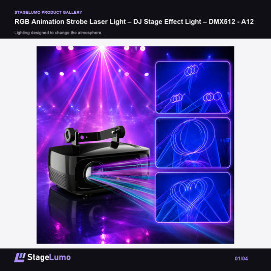 RGB Animation Strobe Laser Light – DJ Stage Effect Light – DMX512 - A12 - StageLumo image 1