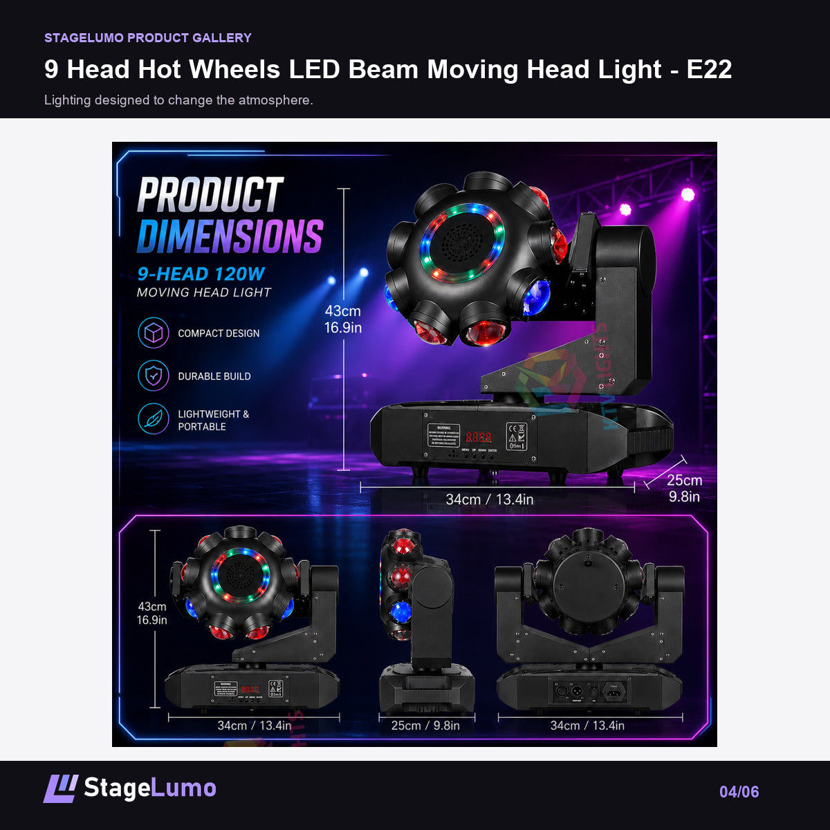 9 Head Hot Wheels LED Beam Moving Head Light - E22 - StageLumo image 4