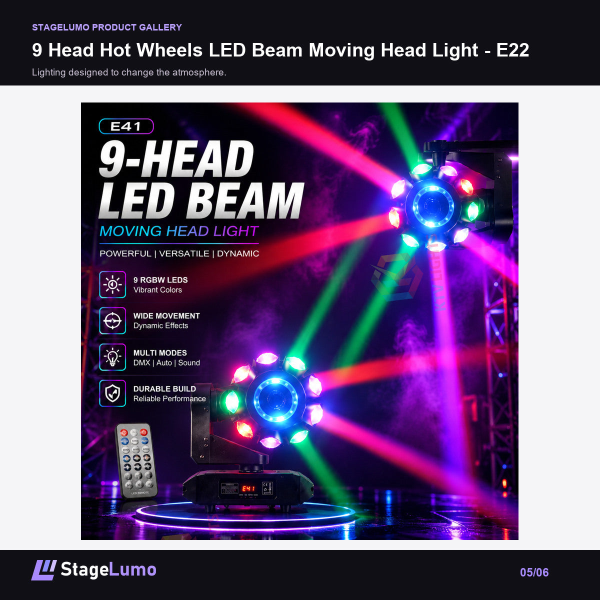 9 Head Hot Wheels LED Beam Moving Head Light - E22 - StageLumo image 5