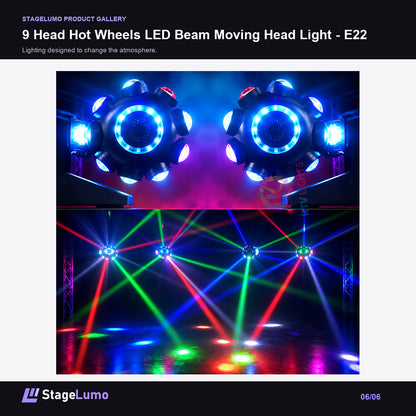 9 Head Hot Wheels LED Beam Moving Head Light - E22 - StageLumo image 6