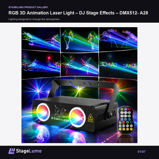 RGB 3D Animation Laser Light – DJ Stage Effects – DMX512- A28 - StageLumo image 1