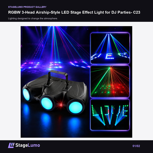 RGBW 3-Head Airship-Style LED Stage Effect Light for DJ Parties- C23 - StageLumo image 1