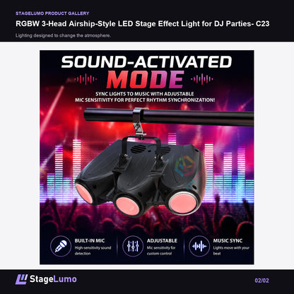 RGBW 3-Head Airship-Style LED Stage Effect Light for DJ Parties- C23 - StageLumo image 2