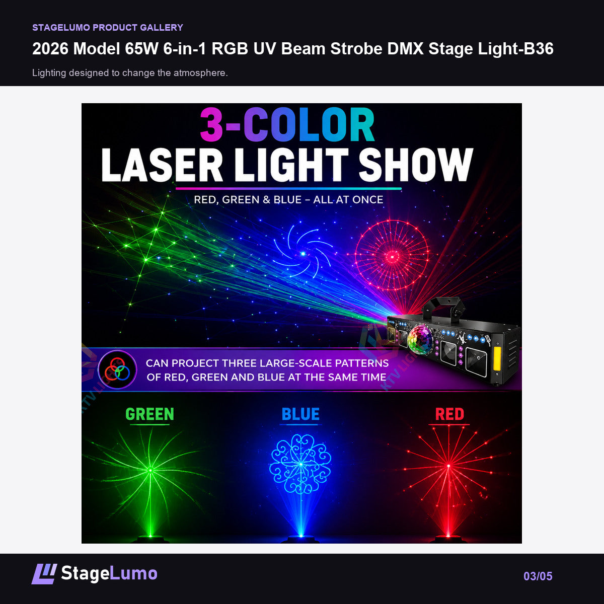2026 Model 65W 6-in-1 RGB UV Beam Strobe DMX Stage Light-B36 - StageLumo image 3