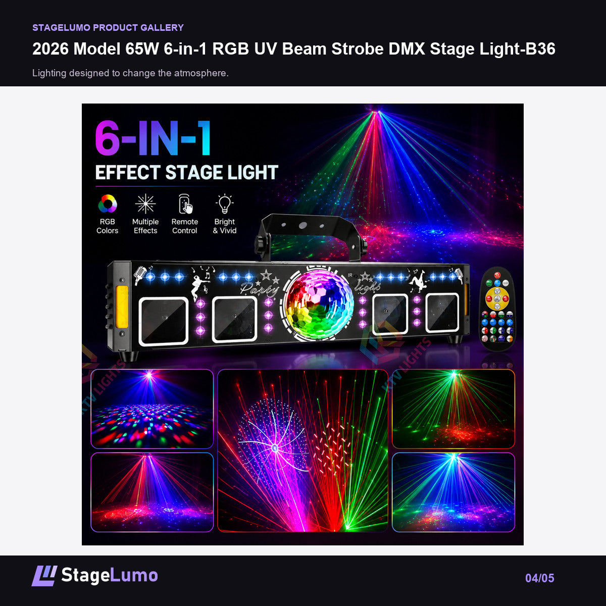 2026 Model 65W 6-in-1 RGB UV Beam Strobe DMX Stage Light-B36 - StageLumo image 4