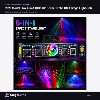2026 Model 65W 6-in-1 RGB UV Beam Strobe DMX Stage Light-B36 - StageLumo image 4
