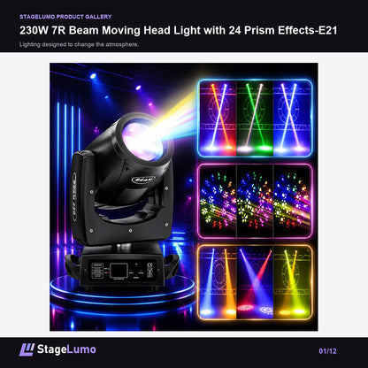 230W 7R Beam Moving Head Light with 24 Prism Effects-E21 - StageLumo image 1