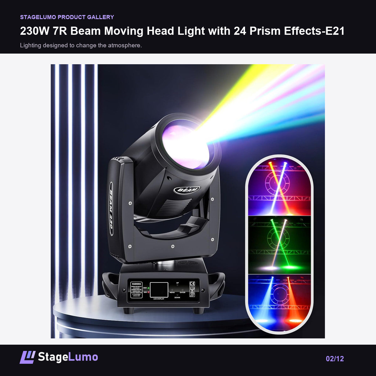 230W 7R Beam Moving Head Light with 24 Prism Effects-E21 - StageLumo image 2