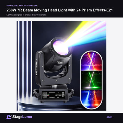 230W 7R Beam Moving Head Light with 24 Prism Effects-E21 - StageLumo image 2