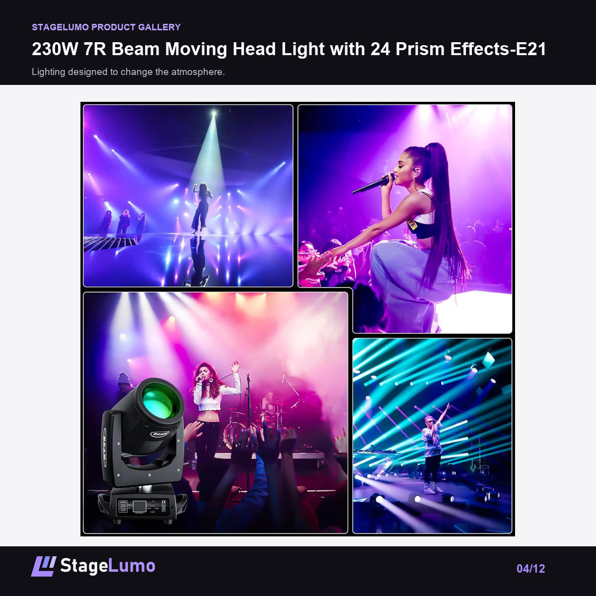 230W 7R Beam Moving Head Light with 24 Prism Effects-E21 - StageLumo image 4
