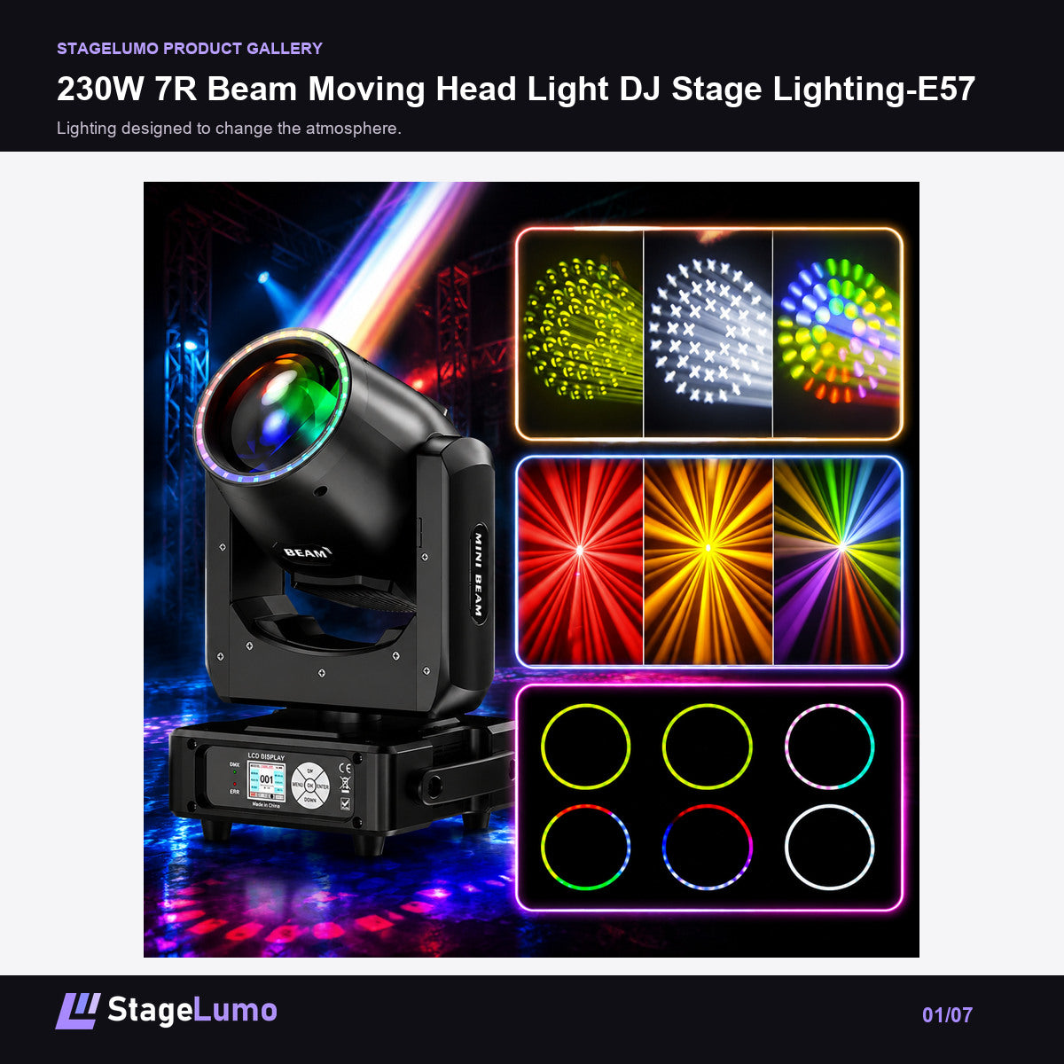 230W 7R Beam Moving Head Light DJ Stage Lighting-E57 - StageLumo image 1