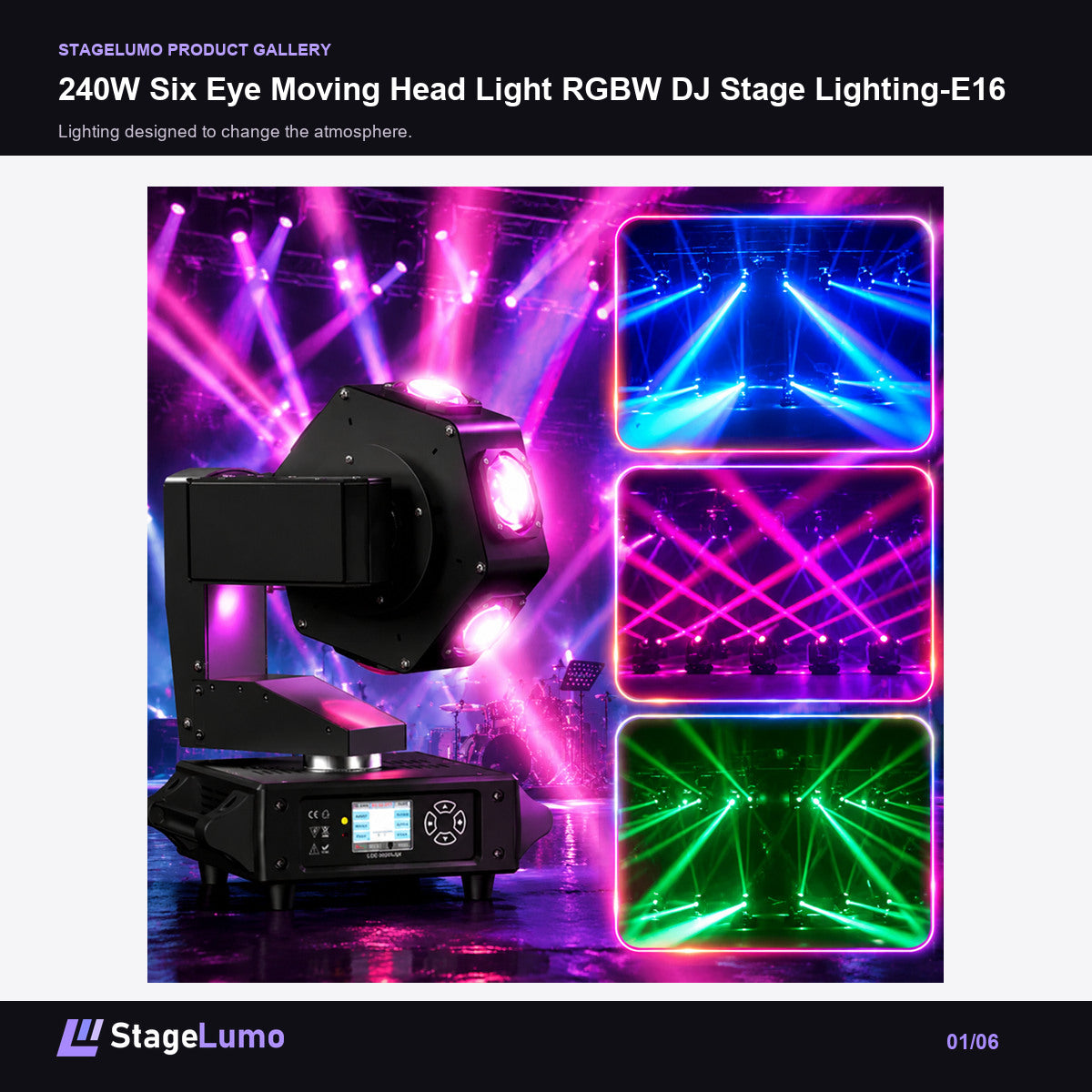 240W Six Eye Moving Head Light RGBW DJ Stage Lighting-E16 - StageLumo image 1