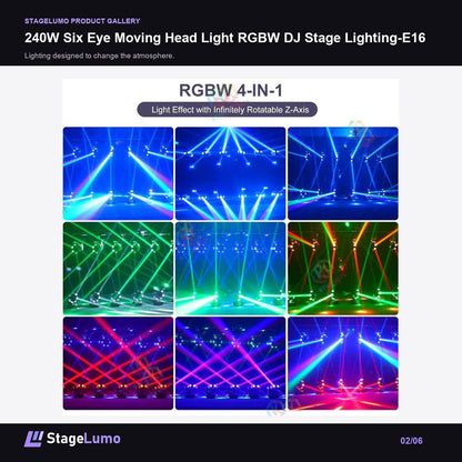 240W Six Eye Moving Head Light RGBW DJ Stage Lighting-E16 - StageLumo image 2