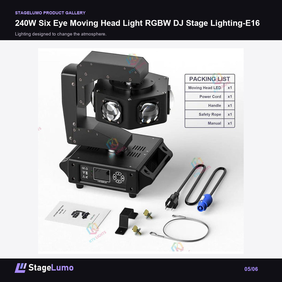 240W Six Eye Moving Head Light RGBW DJ Stage Lighting-E16 - StageLumo image 5