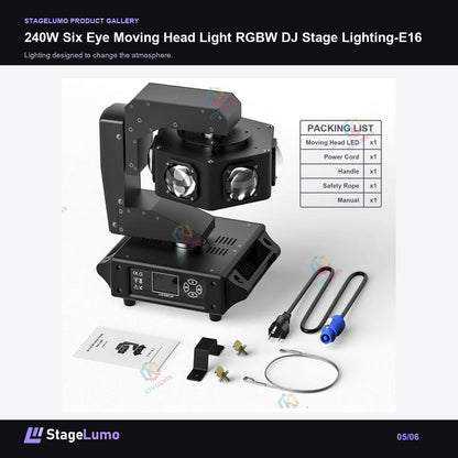 240W Six Eye Moving Head Light RGBW DJ Stage Lighting-E16 - StageLumo image 5