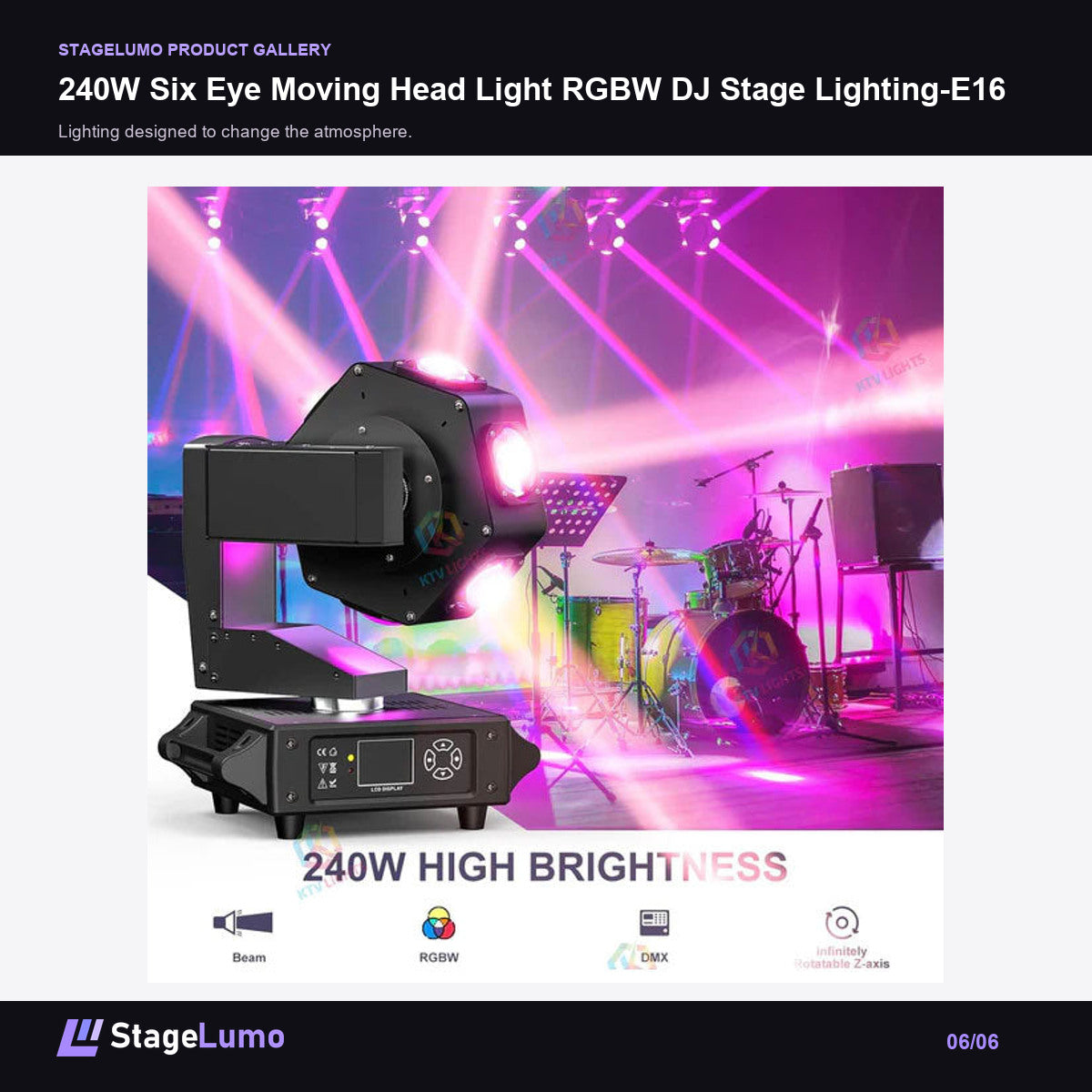 240W Six Eye Moving Head Light RGBW DJ Stage Lighting-E16 - StageLumo image 6