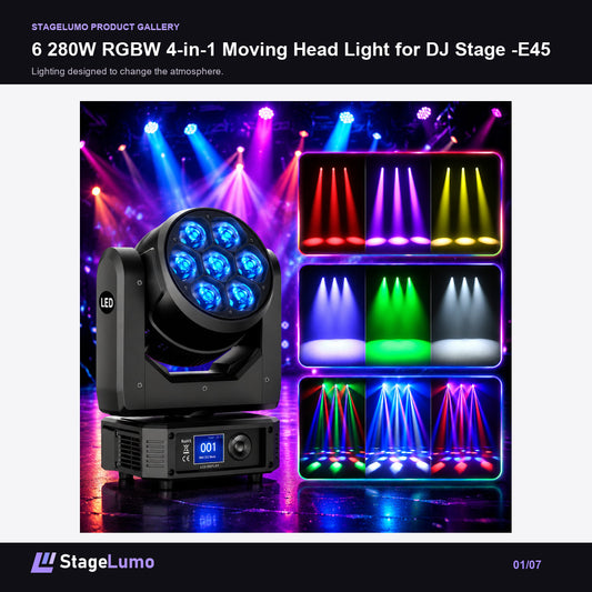 6 280W RGBW 4-in-1 Moving Head Light for DJ Stage -E45 - StageLumo image 1