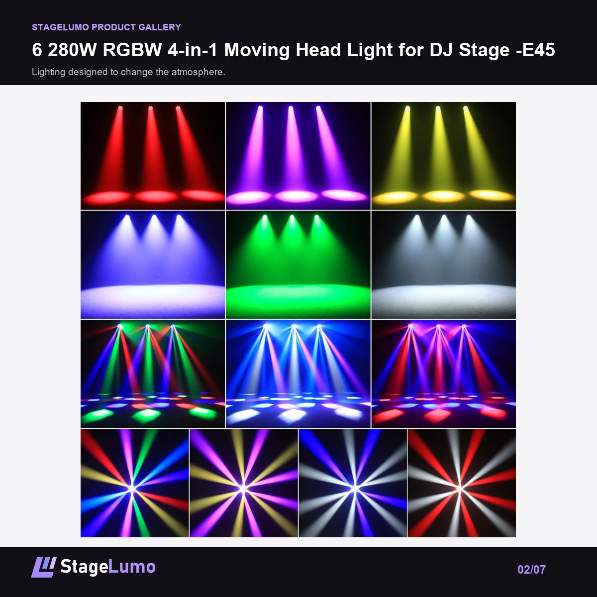 6 280W RGBW 4-in-1 Moving Head Light for DJ Stage -E45 - StageLumo image 2